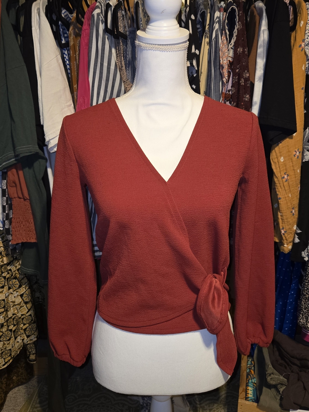 Madewell Red V-Neck Wrap Sweater with Side Tie